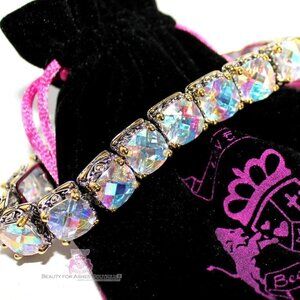 Two Tone AB Pastel Rainbow Aurora Borealis CZ Chunky Tennis Throne Room Bracelet